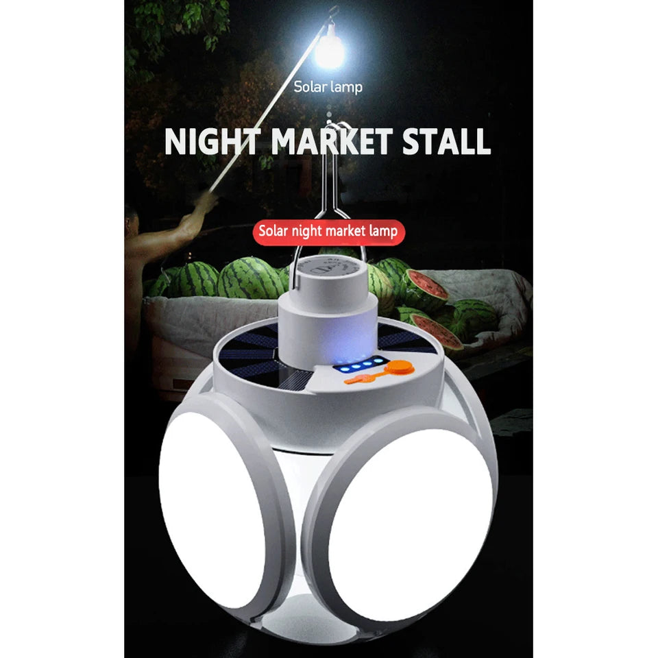 LED Solar Camping Light Bulb – Rechargeable Flashlight Night Lamp with Portable Lantern