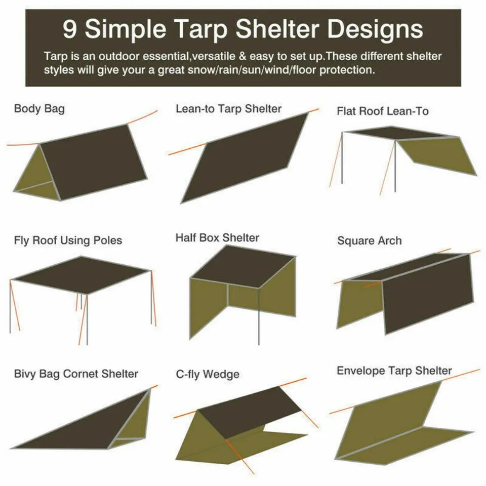 3x3M Camping Waterproof Awning Tarp – Ultralight Dark Grey Sun Shelter Outdoors