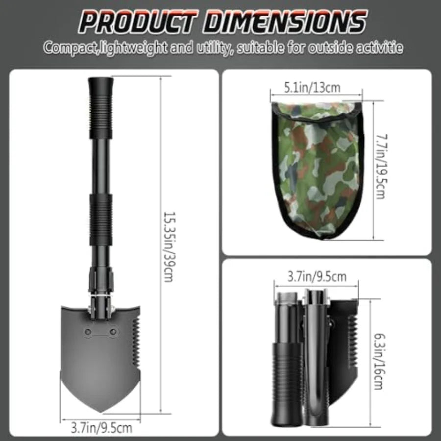 15.35" High Carbon Steel Folding Shovel – Lightweight for Camping Backpacking Hiking