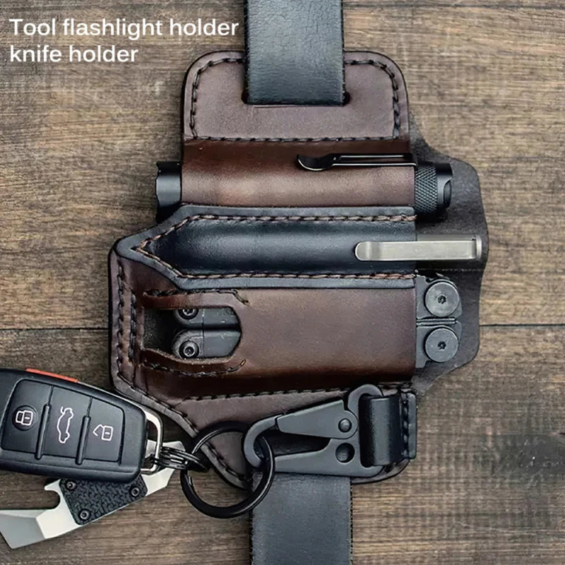 Multi-Tool Leather Belt Bag – Outdoor Survival Camping Hunting Waist Holster