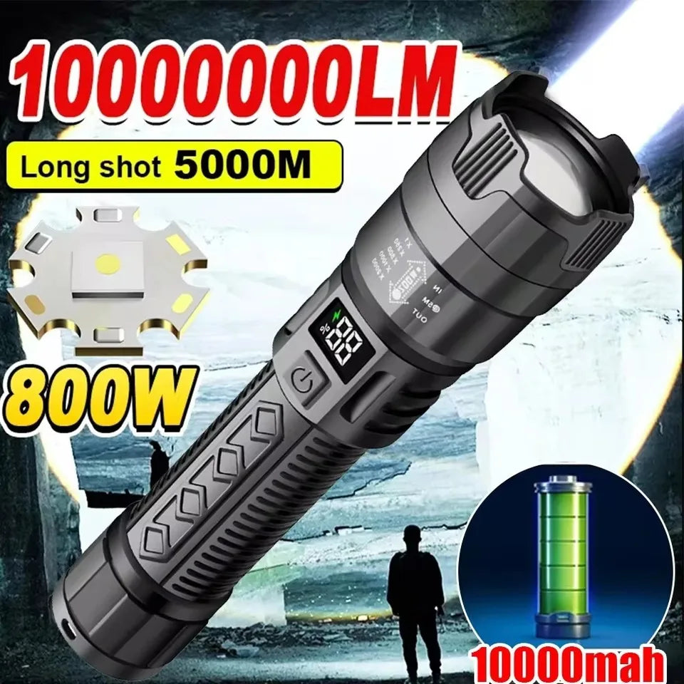 Ultra Bright LED Flashlight – 2000LM Type-C Rechargeable Long Range Zoom Tactical Torch for Outdoor Camping