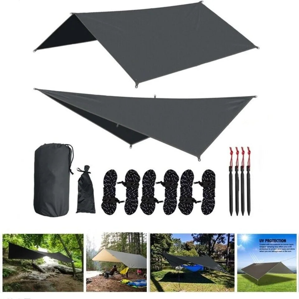 3x3M Camping Waterproof Awning Tarp – Ultralight Dark Grey Sun Shelter Outdoors