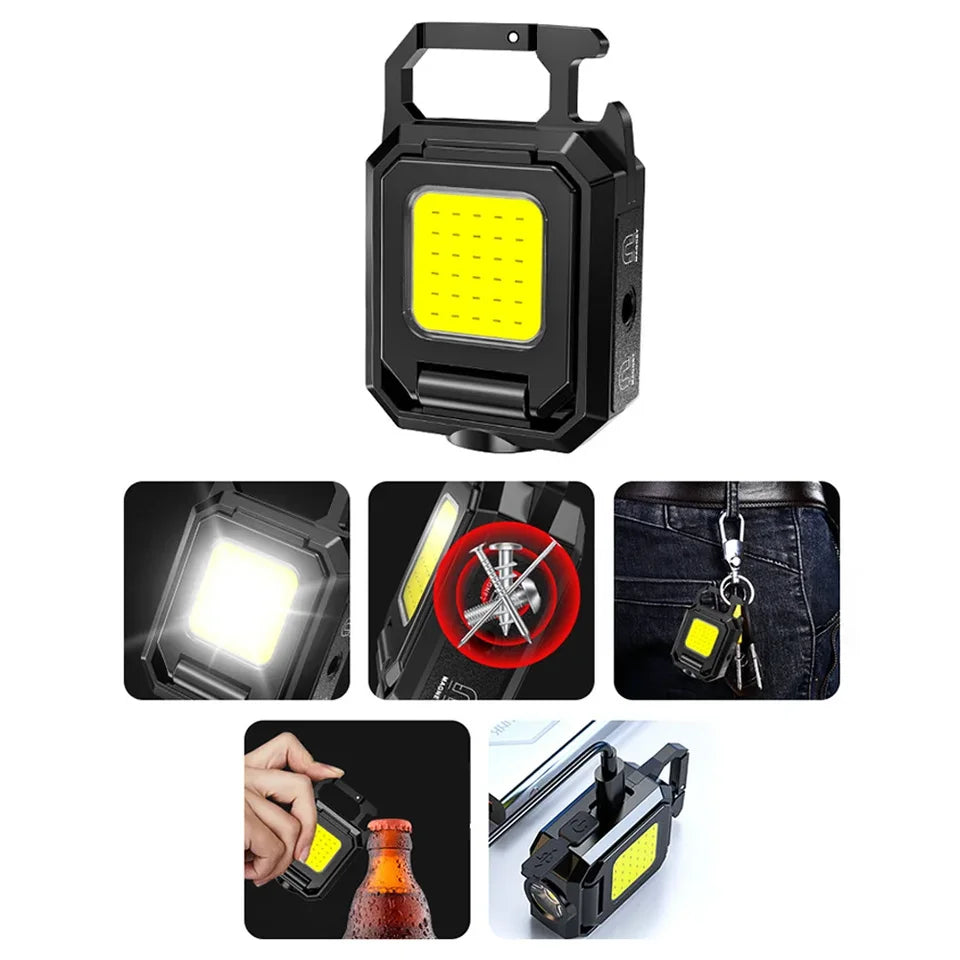 XPE Mini Keychain COB LED Flashlight – 800mAh USB Rechargeable IPX4 Waterproof
