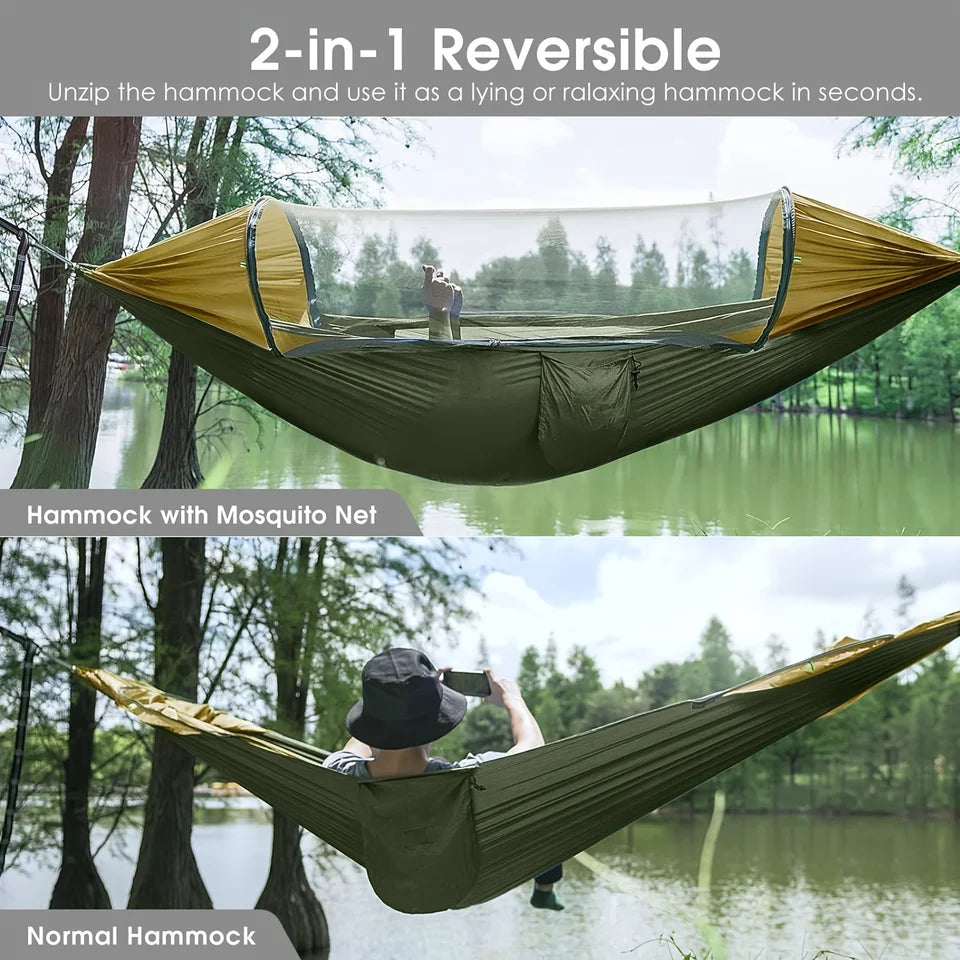 Lightweight 2-Person Outdoor Hammock – Nylon Camping Gear with Mosquito Net and Tree Straps
