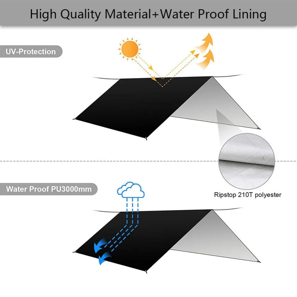 3x3M Camping Waterproof Awning Tarp – Ultralight Dark Grey Sun Shelter Outdoors