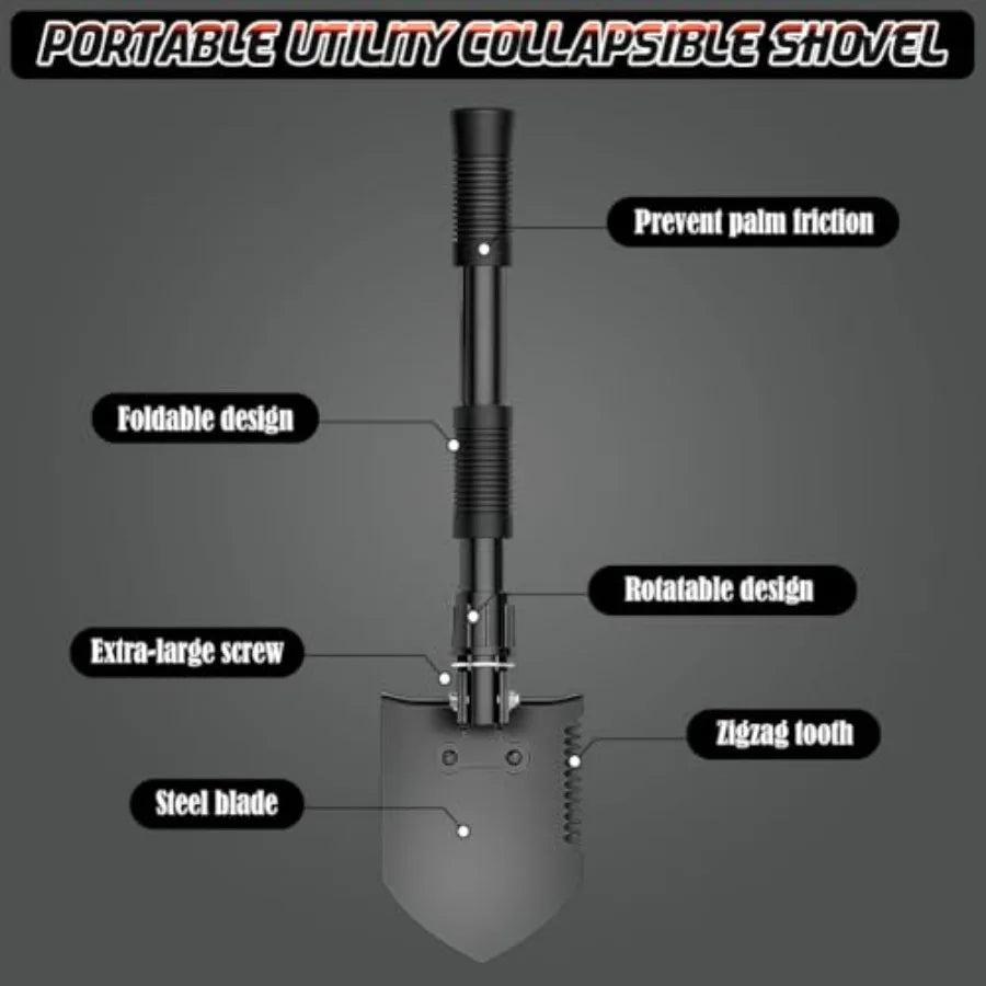 15.35" High Carbon Steel Folding Shovel – Lightweight for Camping Backpacking Hiking