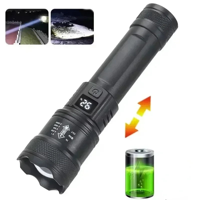 Ultra Bright LED Flashlight – 2000LM Type-C Rechargeable Long Range Zoom Tactical Torch for Outdoor Camping