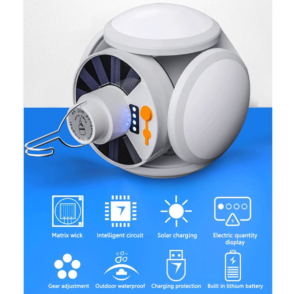 LED Solar Camping Light Bulb – Rechargeable Flashlight Night Lamp with Portable Lantern